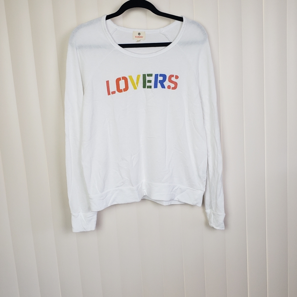 SUNDRY White LOVERS Crewneck Sweatshirt Size Various - Picture 2 of 10